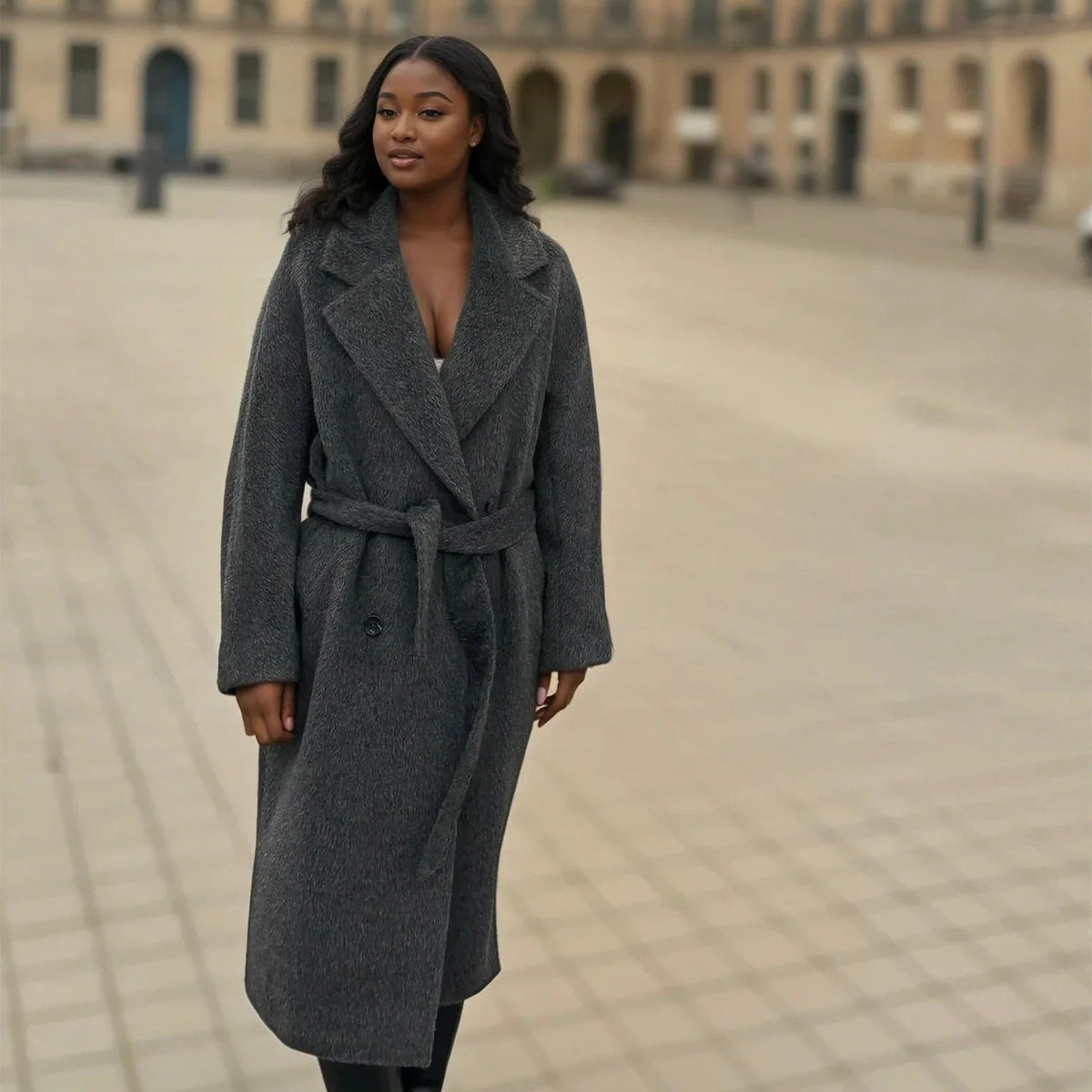 Manteau long femme laine de suri gris paris luxe abordable