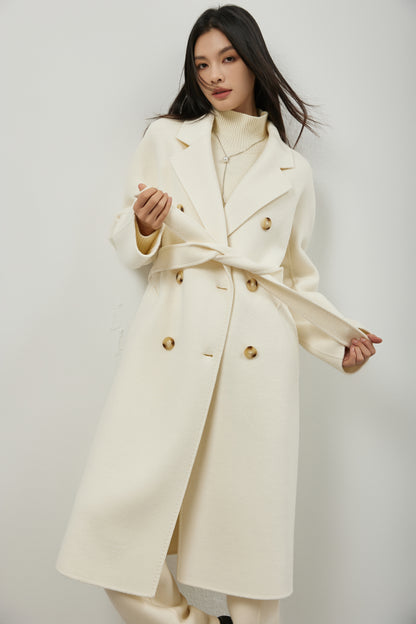 Manteau long en laine, soie et poil de chameau