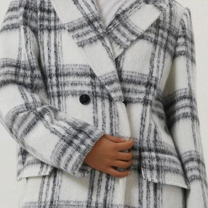 Manteau long laine mohair luxe a carreaux pour femme, qualité supérieure