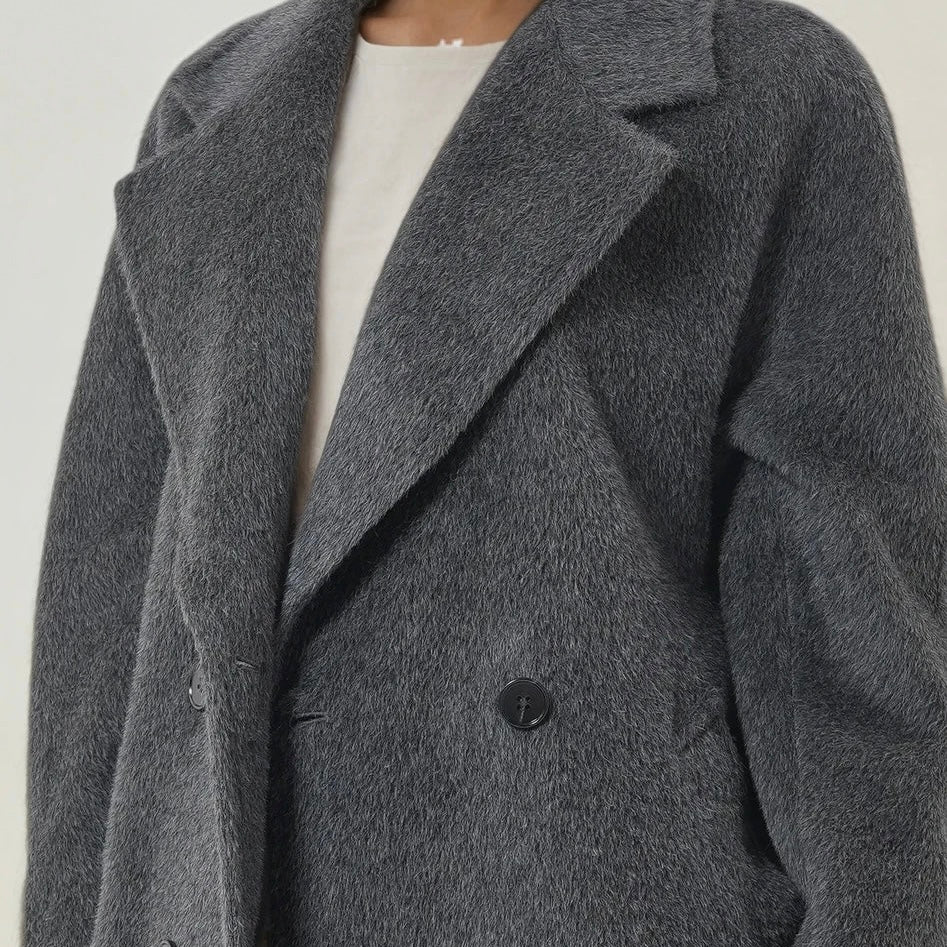 Manteau long femme laine de suri col tailleur fibres naturelles luxe