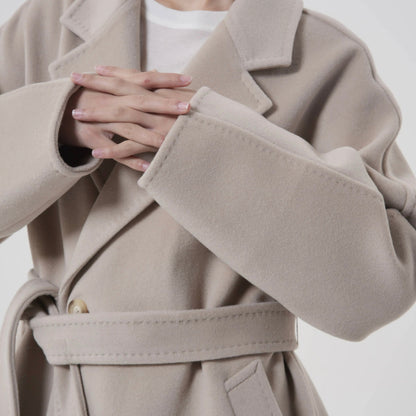 Manteau long laine cachemire beige confort et douceur hiver