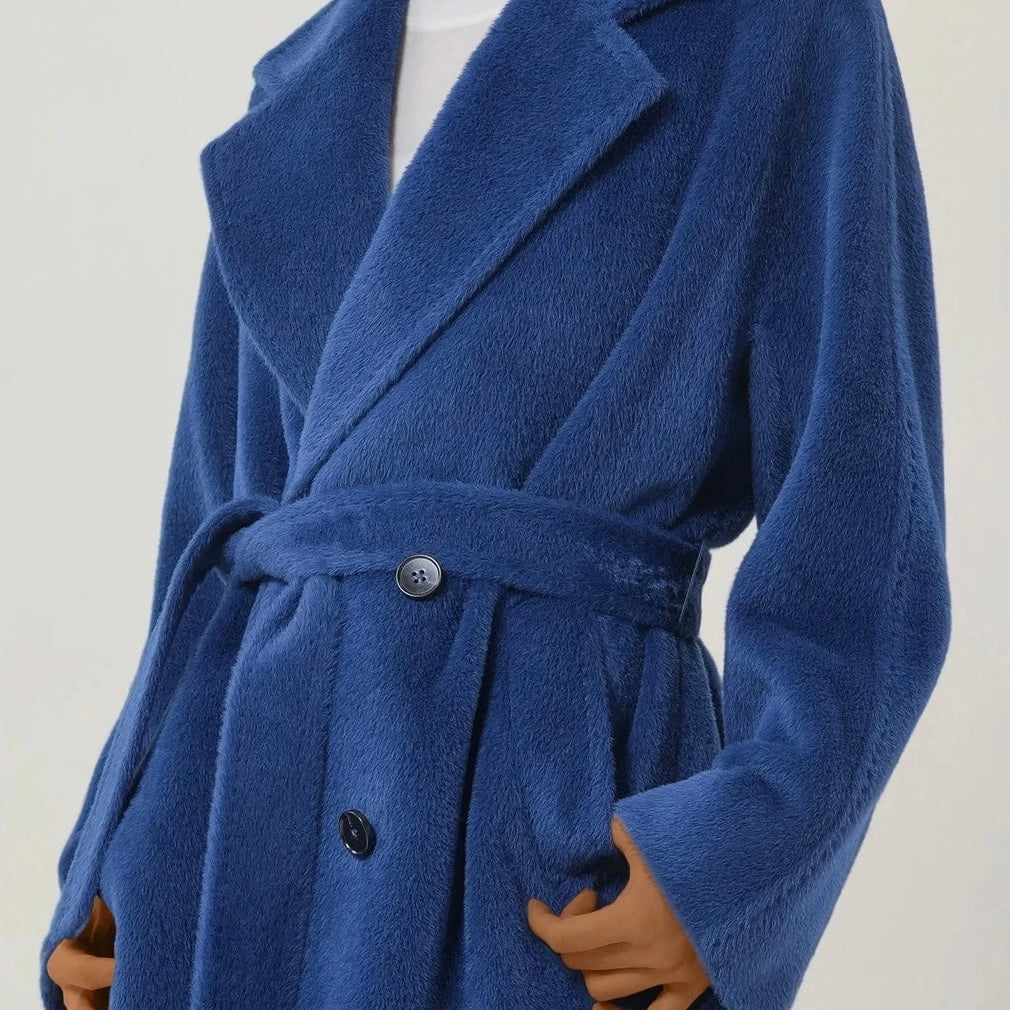 Manteau long en alpaga laine premium couleur caramel douceur et élégance