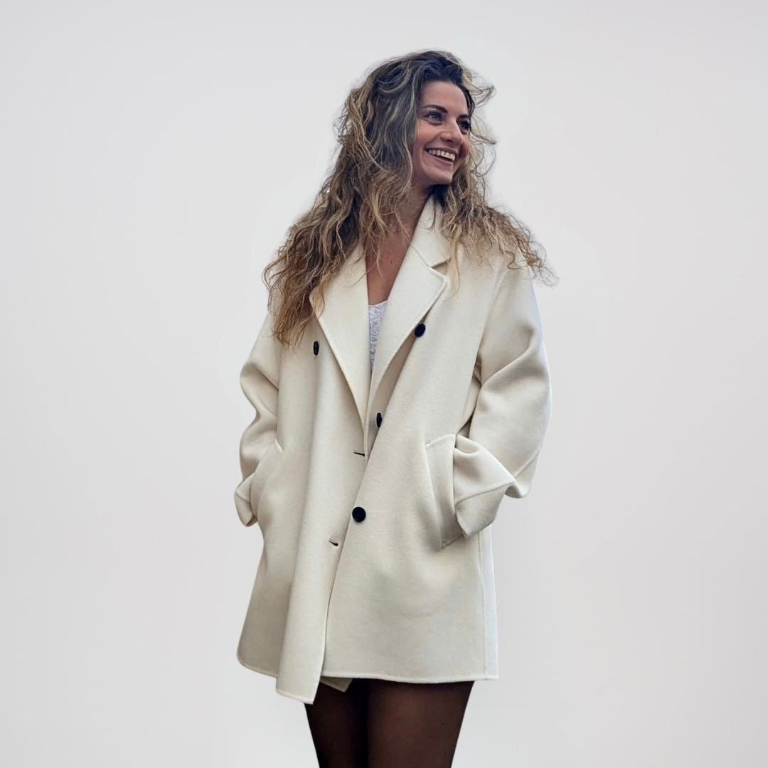 Manteau de luxe en cachemire blanc 100% court pour femme