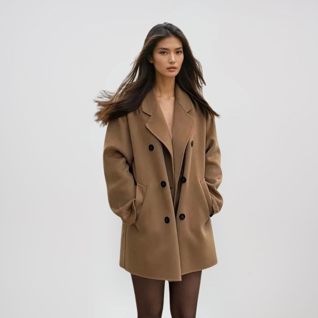 Manteau de luxe en cachemire marron 100% court pour femme elegante