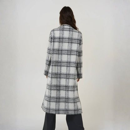 Manteau long laine et mohair pour femme luxe accessible damier