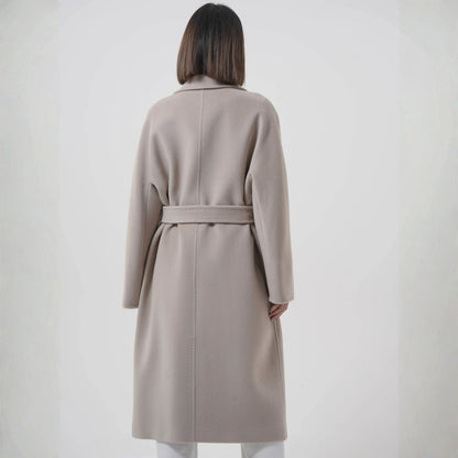Manteau long laine cachemire beige haut de gamme doux et elegant