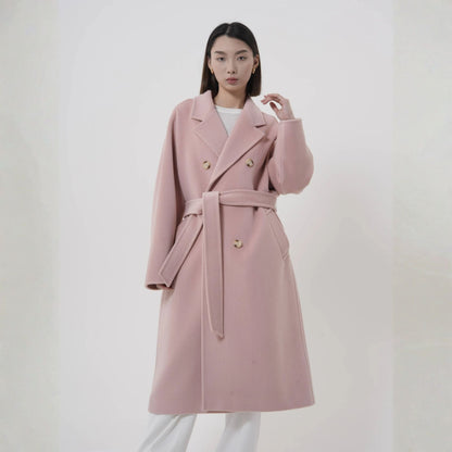 Manteau long en laine rose clair pour femme et cachemire, élégant et confortable pour l'hiver
