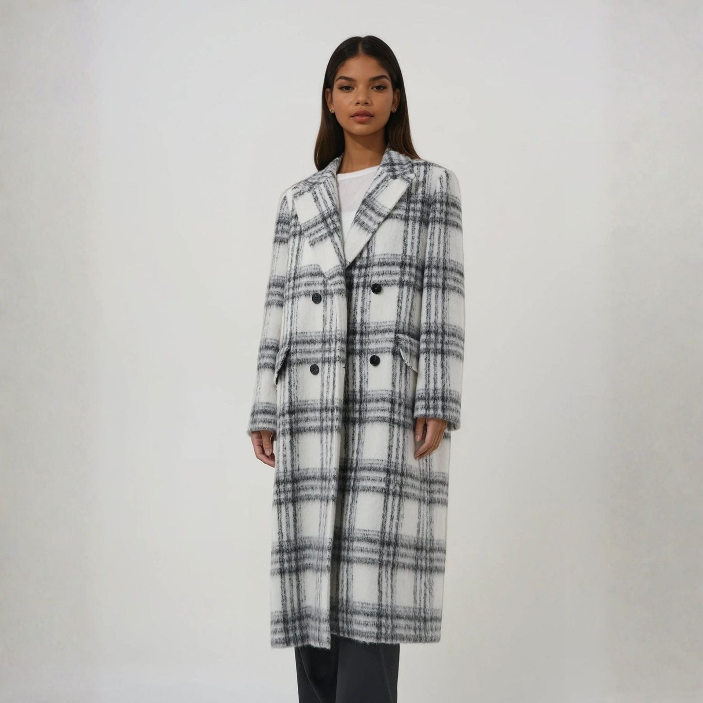 Manteau long laine et mohair pour femme design elegant et original