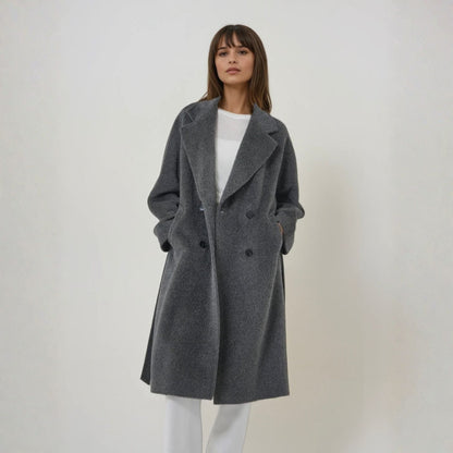 Manteau long femme laine de suri naturel gris luxe 