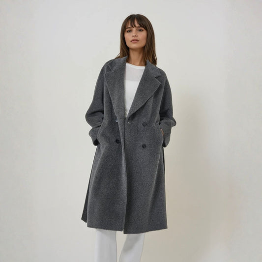 Manteau long femme laine de suri naturel gris luxe 