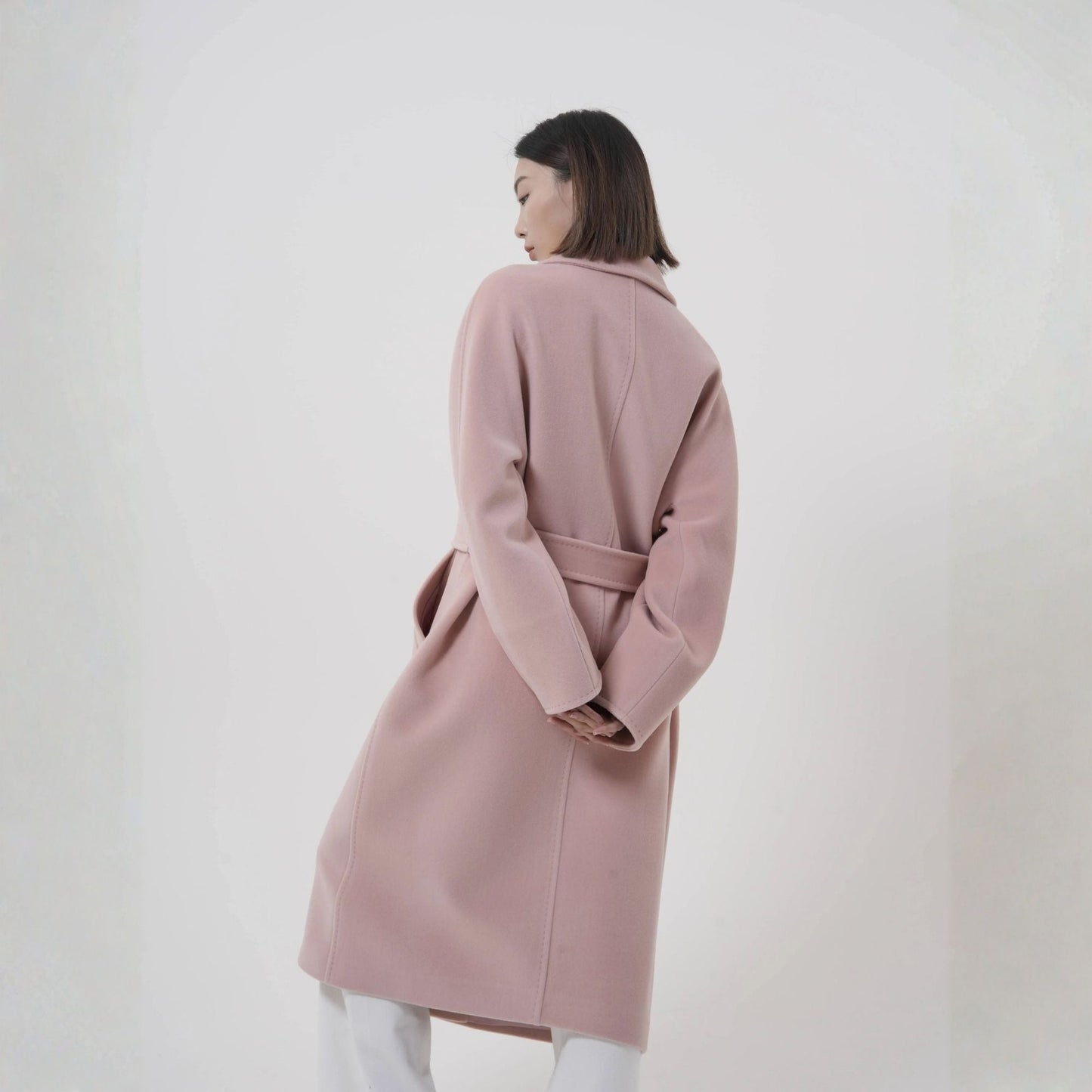 Manteau long en laine et cachemire rose clair pour femme, élégant, confortable et chaud pour l'hiver