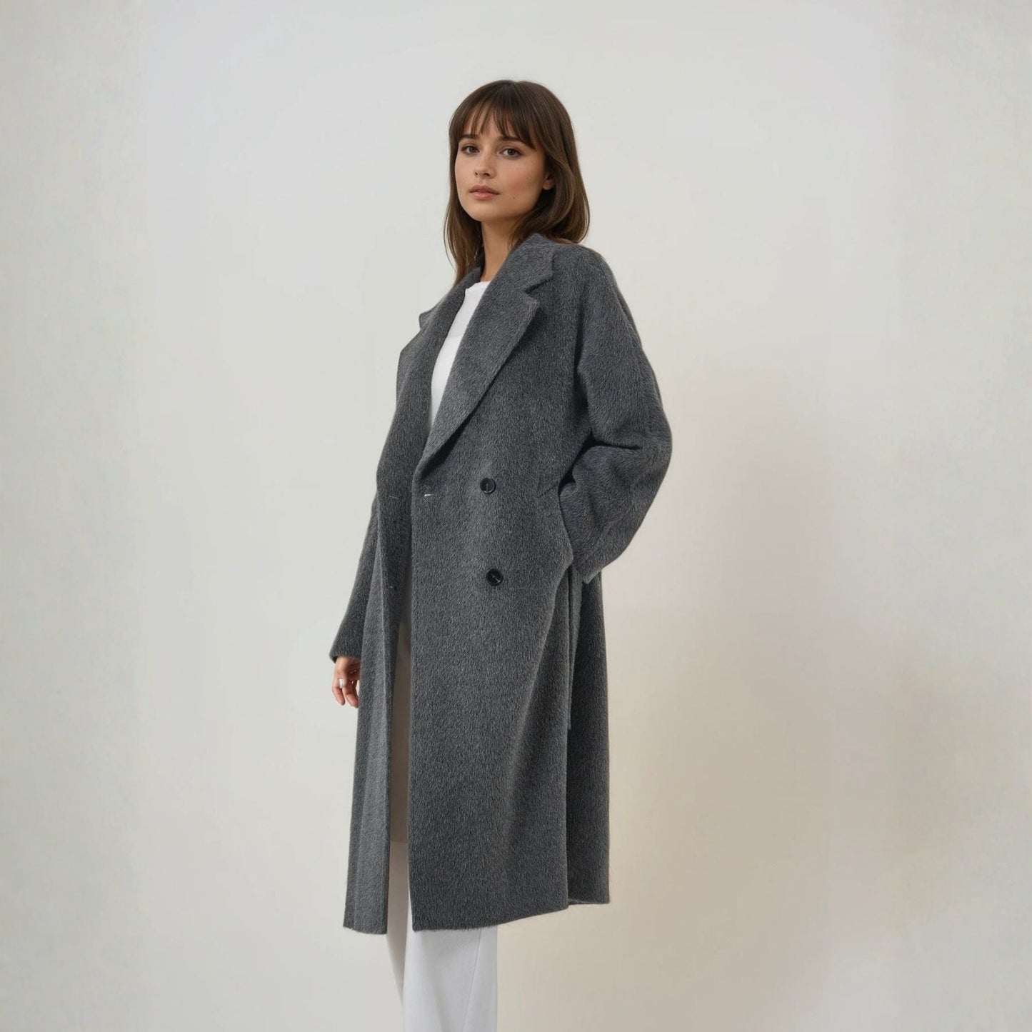 Manteau long femme laine et suri premium chaud et tendance pour l'hiver