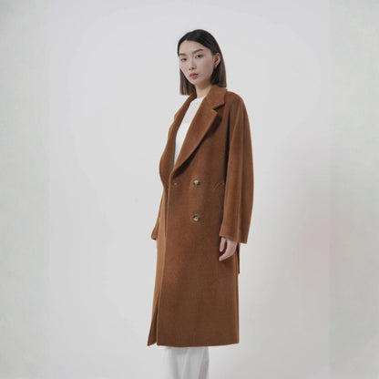 Manteau long en alpaga camel laine haut de gamme confortable et élégant
