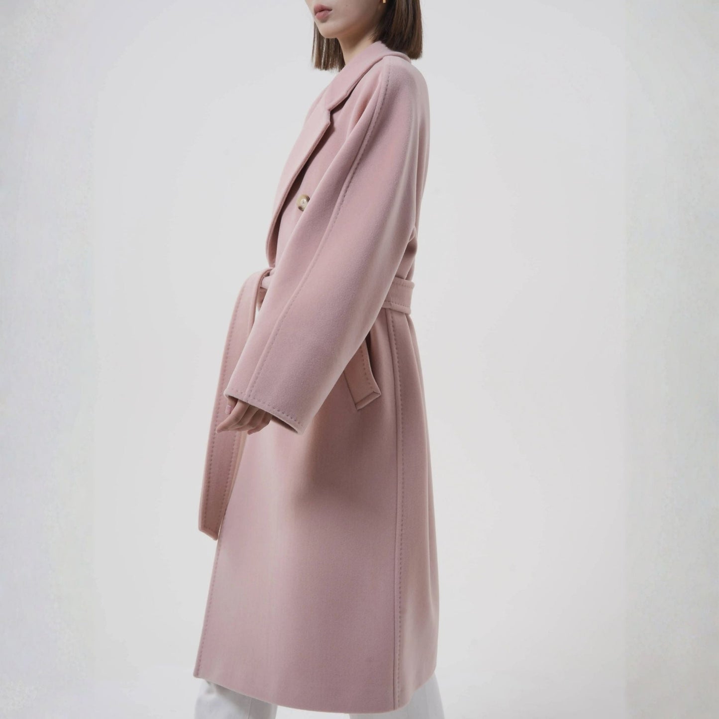 Manteau long en laine et cachemire rose clair pour femme, élégant et chaud